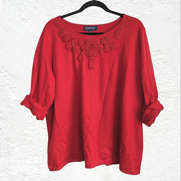 Jones New York red beaded top 3X - Picture 1 of 9